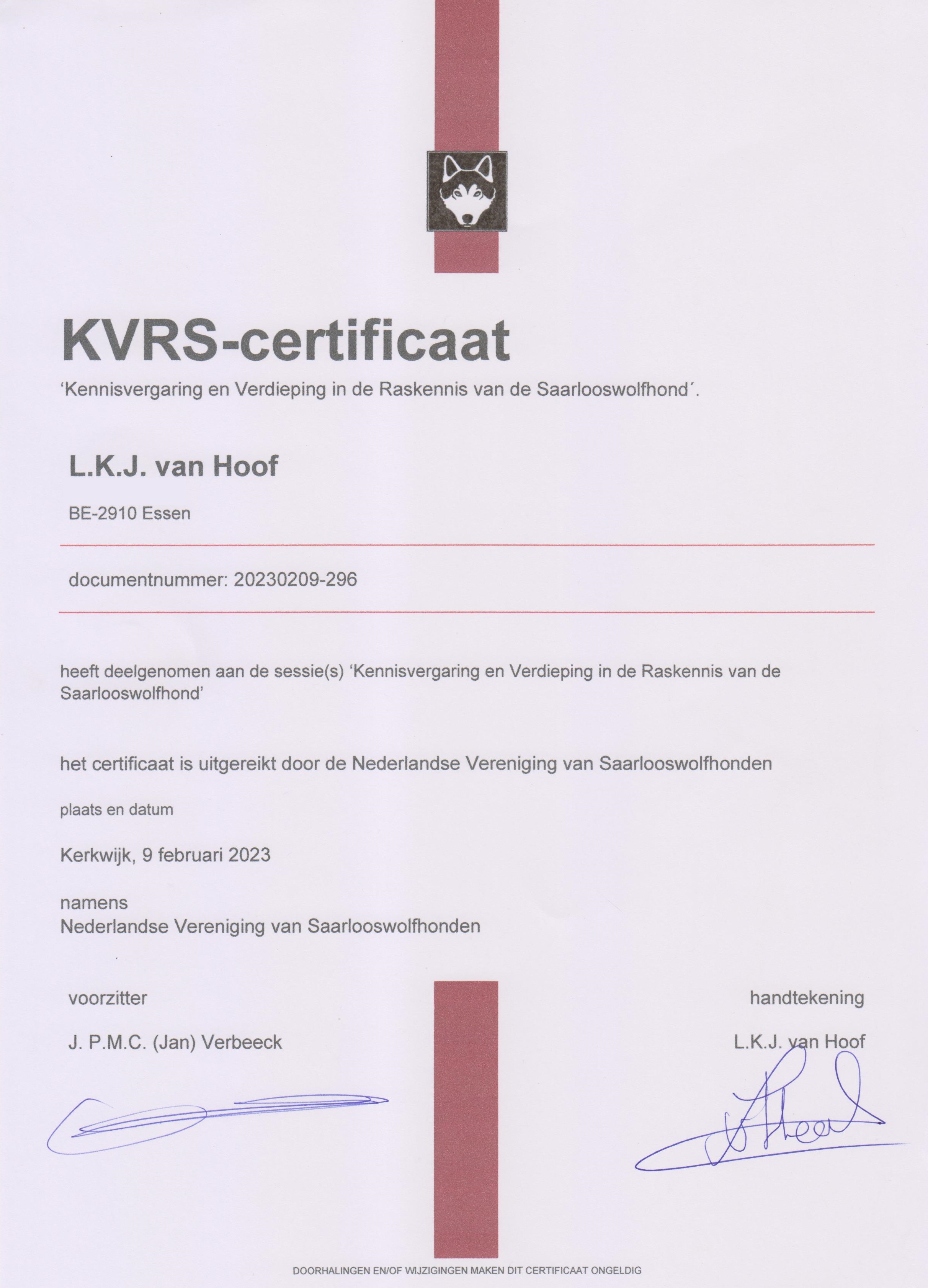 KVR Certificaat